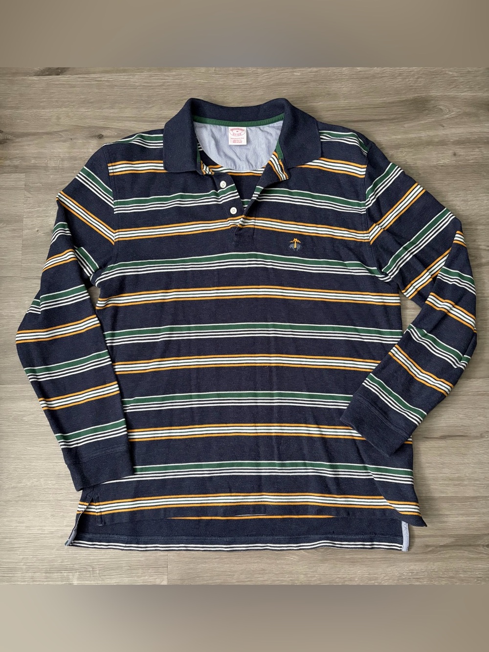 Brooks Brother Preformance Rugby Polo Striped with Golden Fleece Embroidery- M